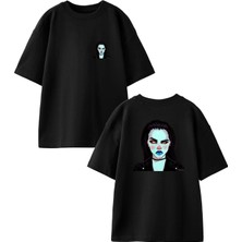 Nmg Tekstil Siyah Oversize Pamuk Palyaço Genç Kız Ön Arka Baskılı Örme T-Shirt