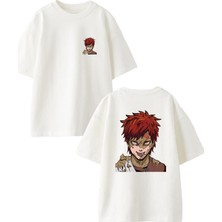 Nmg Tekstil Beyaz Oversize Pamuk Kırmızı Saçlı Anime Erkek Ön Arka Baskılı Örme T-Shirt