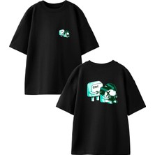 Nmg Tekstil Siyah Oversize Pamuk Klavye Harfleri Ön Arka Baskılı Örme T-Shirt
