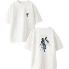 Nmg Tekstil Beyaz Oversize Pamuk Metalica Gölge Poster Ön Arka Baskılı Örme T-Shirt