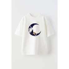 Nmg Tekstil Beyaz Oversize Pamuk Hilal Kamp Baskılı Örme T-Shirt