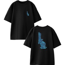 Nmg Tekstil Siyah Oversize Pamuk Silah Tutan El Ön Arka Baskılı Örme T-Shirt