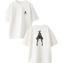 Nmg Tekstil Beyaz Oversize Pamuk Sporcu Anime Kız Ön Arka Baskılı Örme T-Shirt