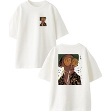 Nmg Tekstil Beyaz Oversize Pamuk Büyük Gözlüklü Adam Ön Arka Baskılı Örme T-Shirt