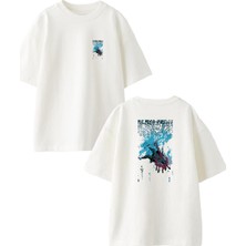Nmg Tekstil Beyaz Oversize Pamuk Düşen Adam Çizim Ön Arka Baskılı Örme T-Shirt