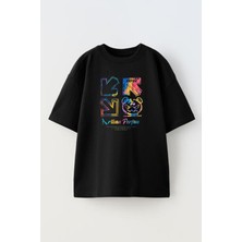 Nmg Tekstil Siyah Oversize Pamuk Artisan Perf Baskılı Örme T-Shirt