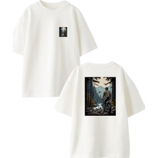 Nmg Tekstil Beyaz Oversize Pamuk Motocross Dağ Yolu Ön Arka Baskılı Örme T-Shirt