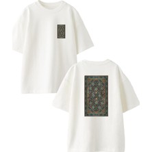 Nmg Tekstil Beyaz Oversize Pamuk Yeşil Halı Ön Arka Baskılı Örme T-Shirt