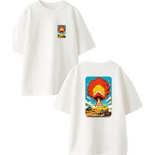 Nmg Tekstil Beyaz Oversize Pamuk Patlayan Taksi Ön Arka Baskılı Örme T-Shirt