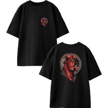 Nmg Tekstil Siyah Oversize Pamuk Maymun Drakula Ön Arka Baskılı Örme T-Shirt