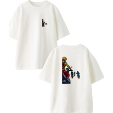 Nmg Tekstil Beyaz Oversize Pamuk Motorcular Ön Arka Baskılı Örme T-Shirt