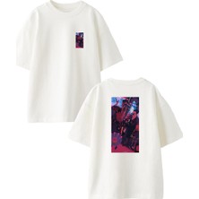 Nmg Tekstil Beyaz Oversize Pamuk Ufolu Parti Ön Arka Baskılı Örme T-Shirt