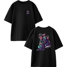 Nmg Tekstil Siyah Oversize Pamuk Graffty Sokak Boya Ön Arka Baskılı Örme T-Shirt