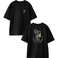 Nmg Tekstil Siyah Oversize Pamuk Opeth Heykel Poster Ön Arka Baskılı Örme T-Shirt