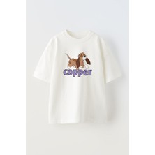 Nmg Tekstil Beyaz Oversize Pamuk Copper Dog Baskılı Örme T-Shirt