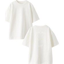 Nmg Tekstil Beyaz Oversize Pamuk Witch Please Ön Arka Baskılı Örme T-Shirt