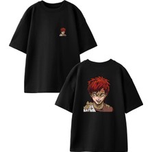 Nmg Tekstil Siyah Oversize Pamuk Kırmızı Saçlı Anime Yaralı Ön Arka Baskılı Örme T-Shirt