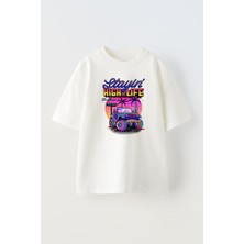 Nmg Tekstil Beyaz Oversize Pamuk Staying High Life Baskılı Örme T-Shirt