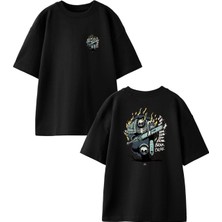 Nmg Tekstil Siyah Oversize Pamuk Testereli Kurukafa Ön Arka Baskılı Örme T-Shirt