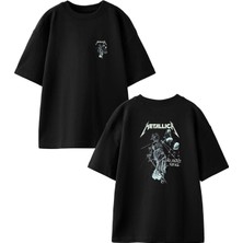 Nmg Tekstil Siyah Oversize Pamuk Metalica Gölge Poster Ön Arka Baskılı Örme T-Shirt