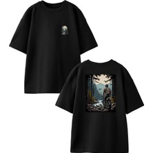 Nmg Tekstil Siyah Oversize Pamuk Motocross Dağ Yolu Ön Arka Baskılı Örme T-Shirt