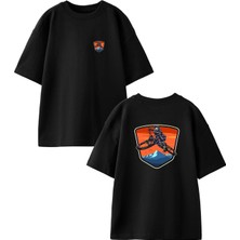 Nmg Tekstil Siyah Oversize Pamuk Dağ Bisiklet Ön Arka Baskılı Örme T-Shirt