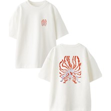 Nmg Tekstil Beyaz Oversize Pamuk Örümcek Desen Kırmızı Ön Arka Baskılı Örme T-Shirt
