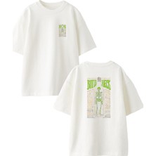 Nmg Tekstil Beyaz Oversize Pamuk Bottle Neck Ön Arka Baskılı Örme T-Shirt