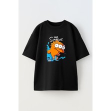 Nmg Tekstil Siyah Oversize Pamuk Balık Sipson Baskılı Örme T-Shirt