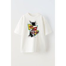 Nmg Tekstil Beyaz Oversize Pamuk Wow Pıro Dudak Baskılı Örme T-Shirt