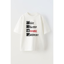 Nmg Tekstil Beyaz Oversize Pamuk Anime Kırmızı Baskılı Örme T-Shirt