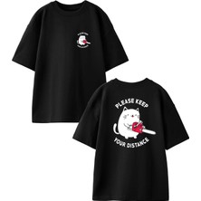 Nmg Tekstil Siyah Oversize Pamuk Please Keep Testere Ön Arka Baskılı Örme T-Shirt