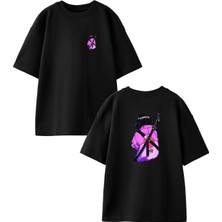 Nmg Tekstil Siyah Oversize Pamuk Sırt Çantalı Anime Samuray Kız Ön Arka Baskılı Örme T-Shirt