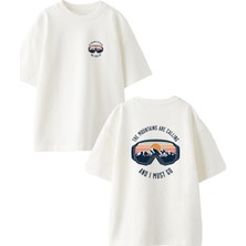 Nmg Tekstil Beyaz Oversize Pamuk Kar Gözlüğü Ön Arka Baskılı Örme T-Shirt