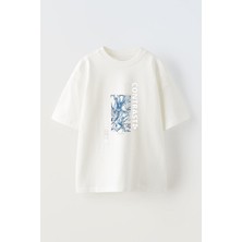 Nmg Tekstil Beyaz Oversize Pamuk Contrast Baskılı Örme T-Shirt