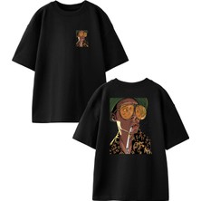 Nmg Tekstil  Siyah Oversize Pamuk Büyük Gözlüklü Adam Ön Arka Baskılı Örme T-Shirt