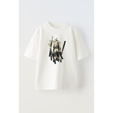 Nmg Tekstil Beyaz Oversize Pamuk Monalisa Kırık Cam Baskılı Örme T-Shirt