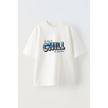 Nmg Tekstil Beyaz Oversize Pamuk Chill No Bad Vibes Baskılı Örme T-Shirt