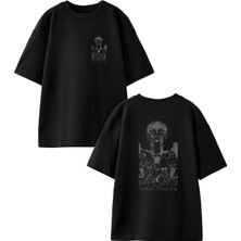Nmg Tekstil Siyah Oversize Pamuk Ağlayan Güneş Tapınak Ön Arka Baskılı Örme T-Shirt