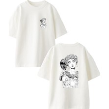 Nmg Tekstil Beyaz Oversize Pamuk Heykel Şeytan Ön Arka Baskılı Örme T-Shirt