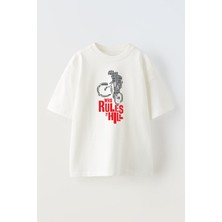 Nmg Tekstil Beyaz Oversize Pamuk Who Rules Motor Baskılı Örme T-Shirt