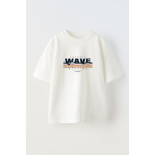 Nmg Tekstil Beyaz Oversize Pamuk Wave Baskılı Örme T-Shirt