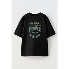 Nmg Tekstil Siyah Oversize Pamuk Normal People Baskılı Örme T-Shirt
