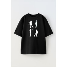 Nmg Tekstil Siyah Oversize Pamuk Jackson Dans Baskılı Örme T-Shirt