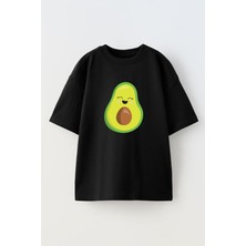Nmg Tekstil Siyah Oversize Pamuk Utangaç Avakado Baskılı Örme T-Shirt