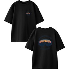 Nmg Tekstil Siyah Oversize Pamuk Kar Gözlüğü Ön Arka Baskılı Örme T-Shirt