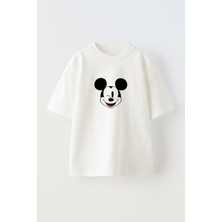 Nmg Tekstil Beyaz Oversize Pamuk Göz Kırpan Mouse Baskılı Örme T-Shirt