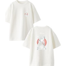 Nmg Tekstil Beyaz Oversize Pamuk Xlm Kadın Ön Arka Baskılı Örme T-Shirt