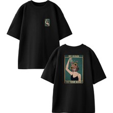Nmg Tekstil Siyah Oversize Pamuk Be Kind Sulama Ön Arka Baskılı Örme T-Shirt