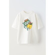 Nmg Tekstil Beyaz Oversize Pamuk Uçan Limon Baskılı Örme T-Shirt